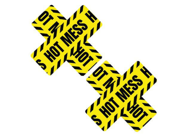 Hot Mess X Blacklight Lemon Nipztix Nipple Cover Pasties with vibrant yellow background and bold black text.