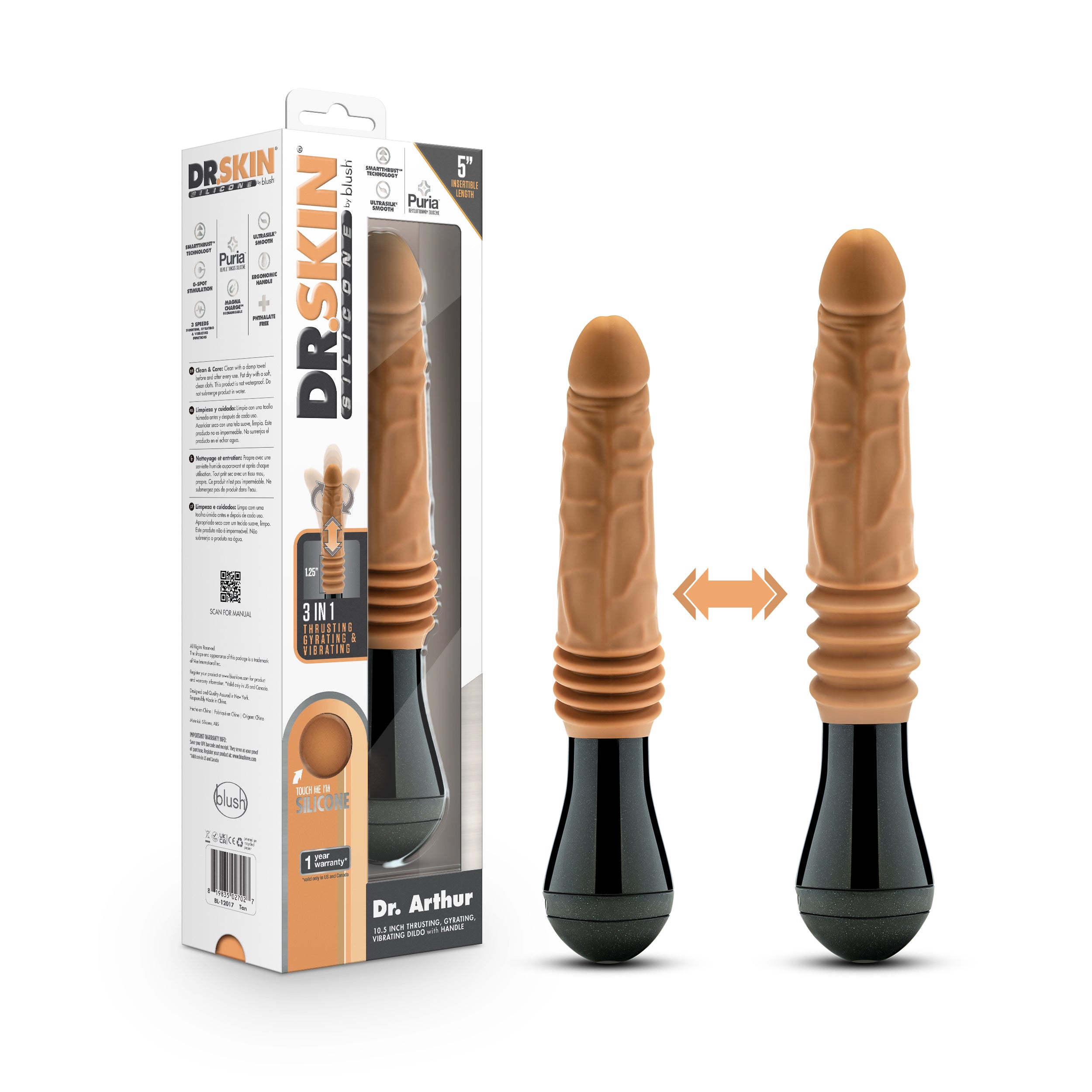Dr. Skin Silicone - Dr. Arthur - Thrusting Gyrating Vibrating Dildo - Tan-2