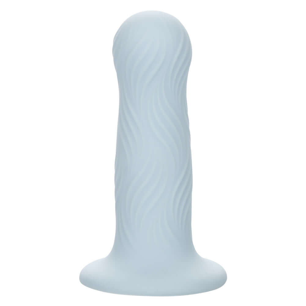 Wave Rider Foam Dildo in blue with wavy texture and bulbous shape for enhanced pleasure.