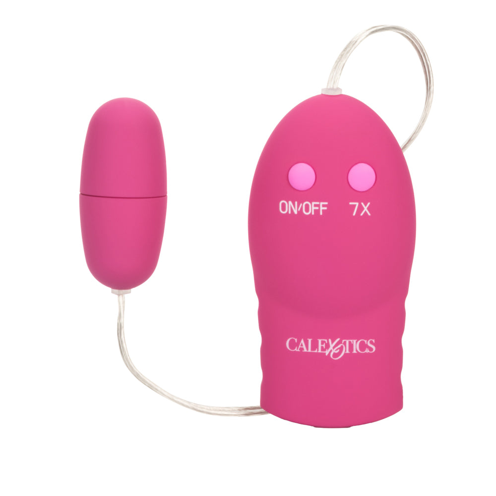 CalExotics 7 Function Power Play Bullet Vibrator Pink with remote control for focused stimulation.