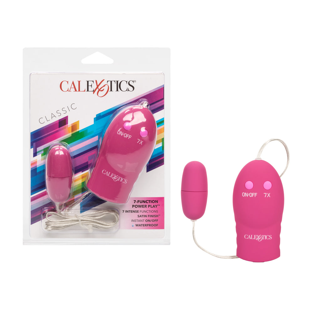 CalExotics 7 Function Power Play Bullet Vibrator Pink packaging and product details image.