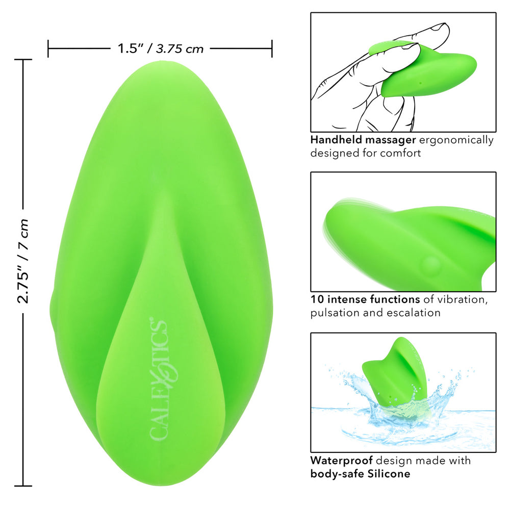 Neon Vibes The Ecstasy Vibe Mini Vibrator Green, ergonomic handheld massager with 10 intense functions.