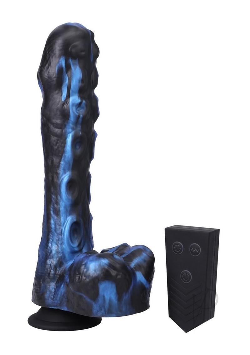 Fort Troff Tendrill Thruster Mini Sex Machine Dildo Blue with remote control and textured design.