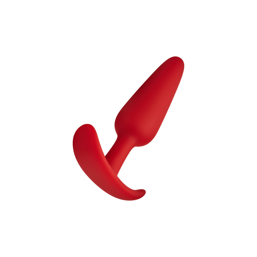 Forto F-31 Silicone Anal Plug Small Red displayed prominently against a white background.