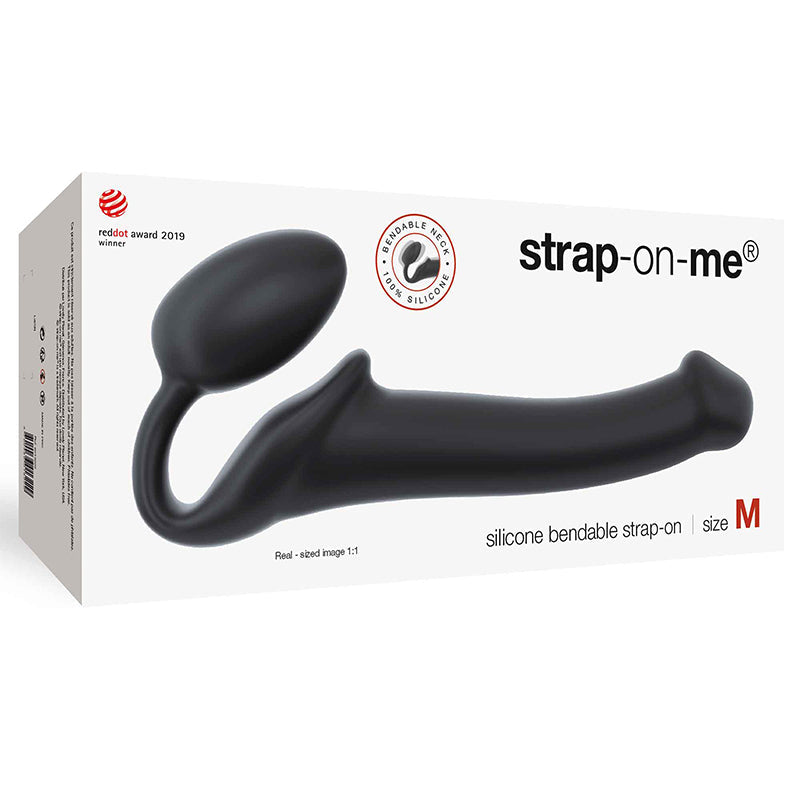 Strap-on-me Semi-realistic Bendable Strap-on Medium Black package featuring a silicone design.