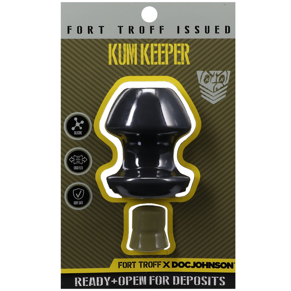 Fort Troff Kum Keeper Medium Black silicone plug packaging with removable stopper and classic grommet-style shape.