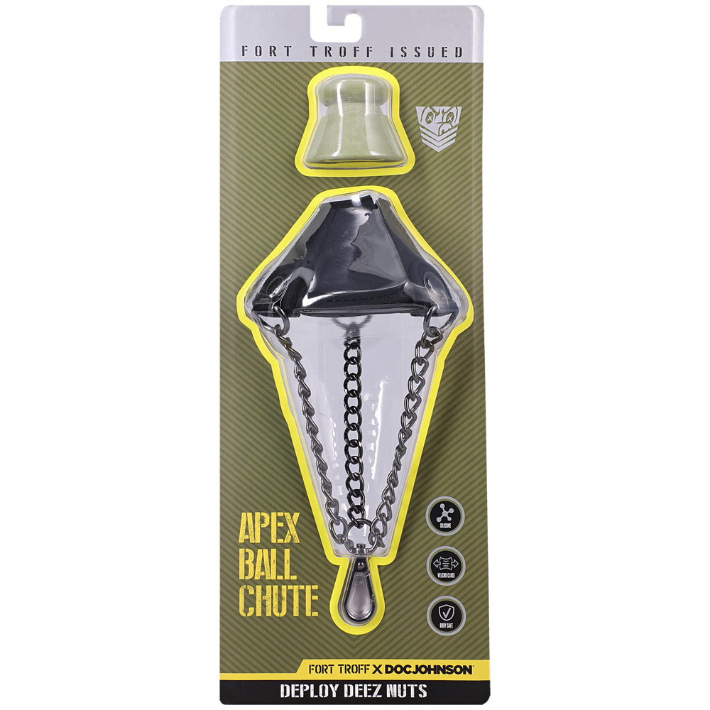 Fort Troff Apex Ball Chute Black packaging featuring durable silicone design and secure fastening system.