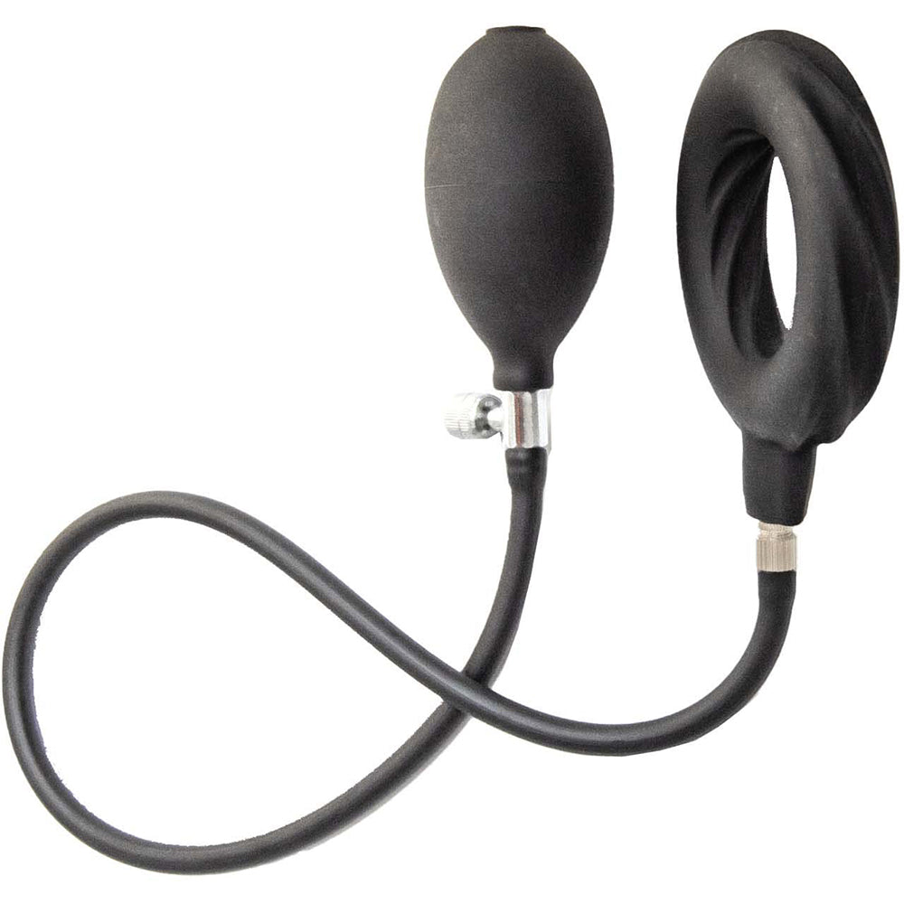 Atomic Inflatable Cockring Black with hand pump for adjustable fit and pressure control.