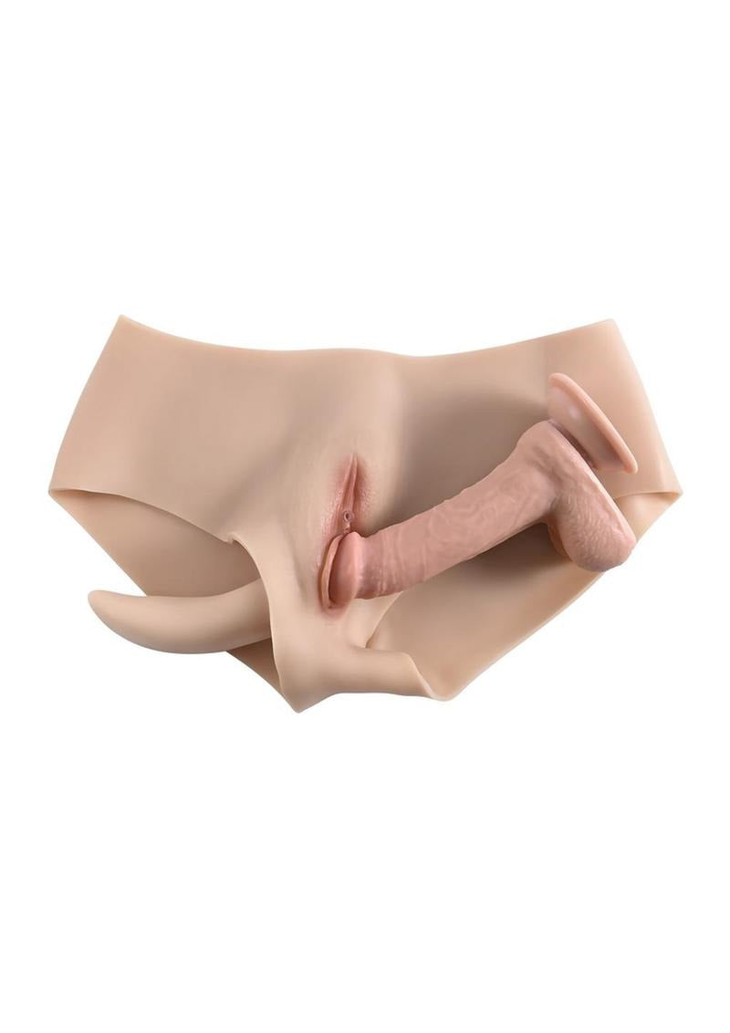 Gender X Undergarments Briefs with Silicone Vagina displaying beige fabric with realistic silicone insert.