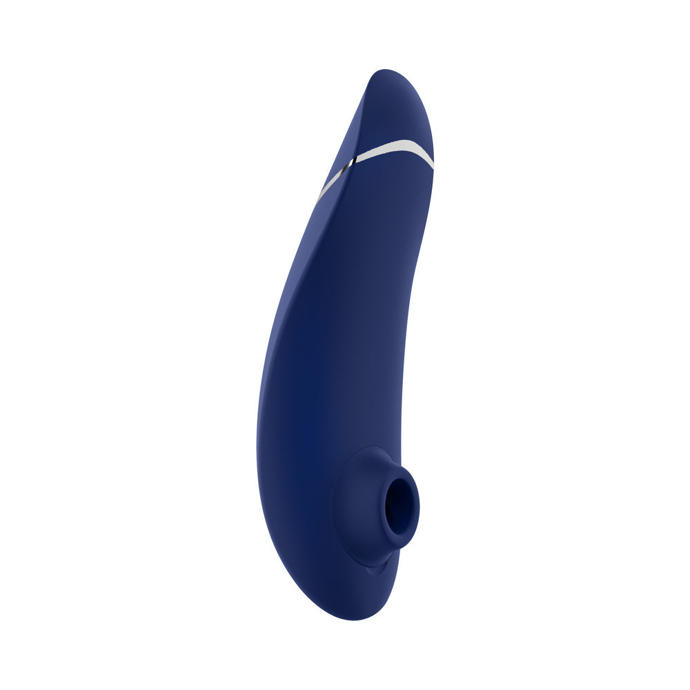 Womanizer Premium 2 Pleasure Air Clitoral Stimulator Blueberry side view showcasing elegant design and stimulation feature.