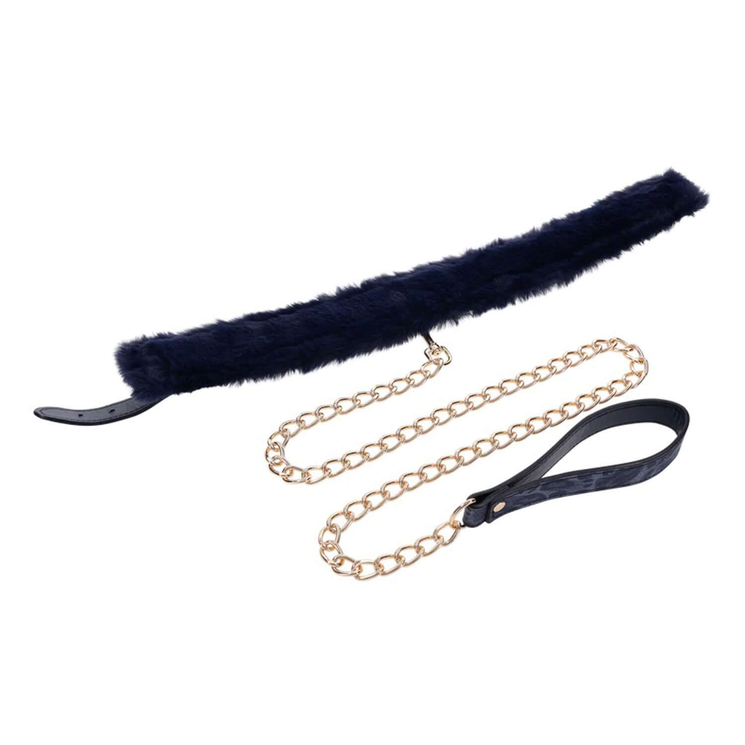 Royal blue fur collar with gold leash set, featuring luxurious faux fur lining and adjustable design for stylish adventures.