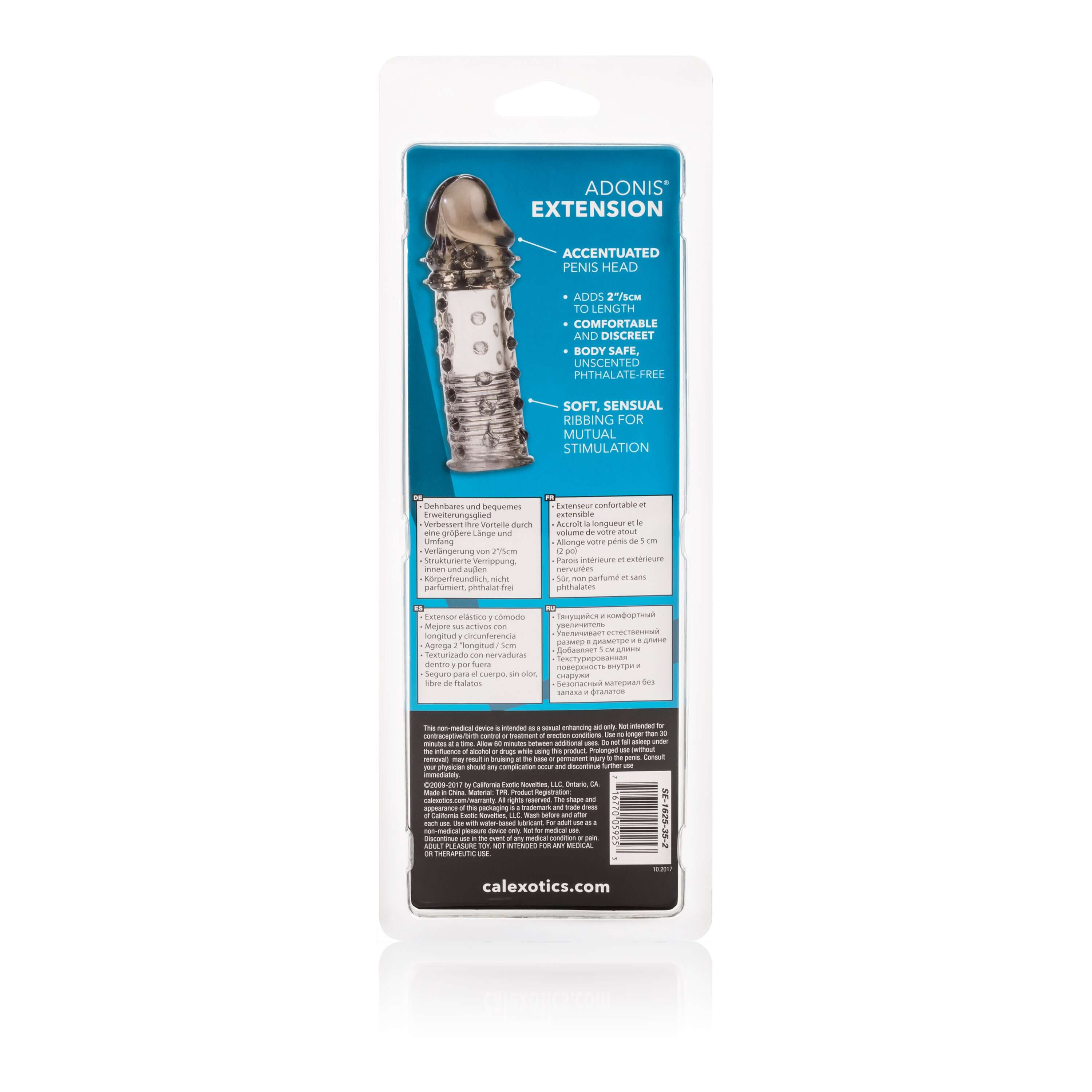 Adonis Penis Extension Smoke product packaging showing features and details for comfortable enhancement.