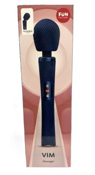Image of Fun Factory Vim Wand Massager Night Blue in packaging, showcasing its flexible design and user-friendly interface.