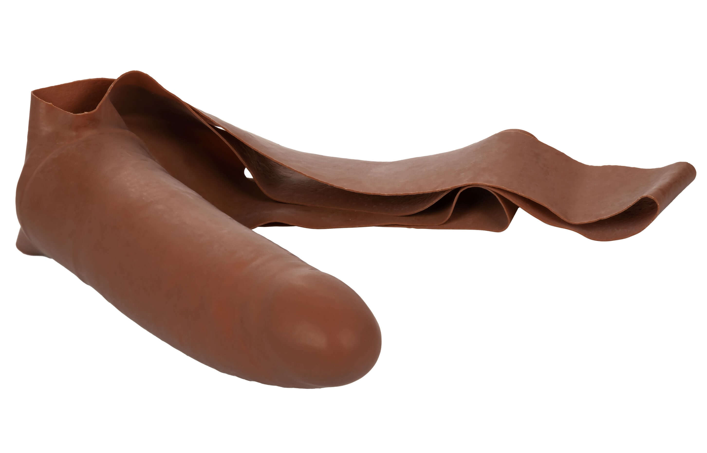 The Original Accommodator Latex Dong Brown, a flexible, hands-free pleasure accessory for intimate moments.