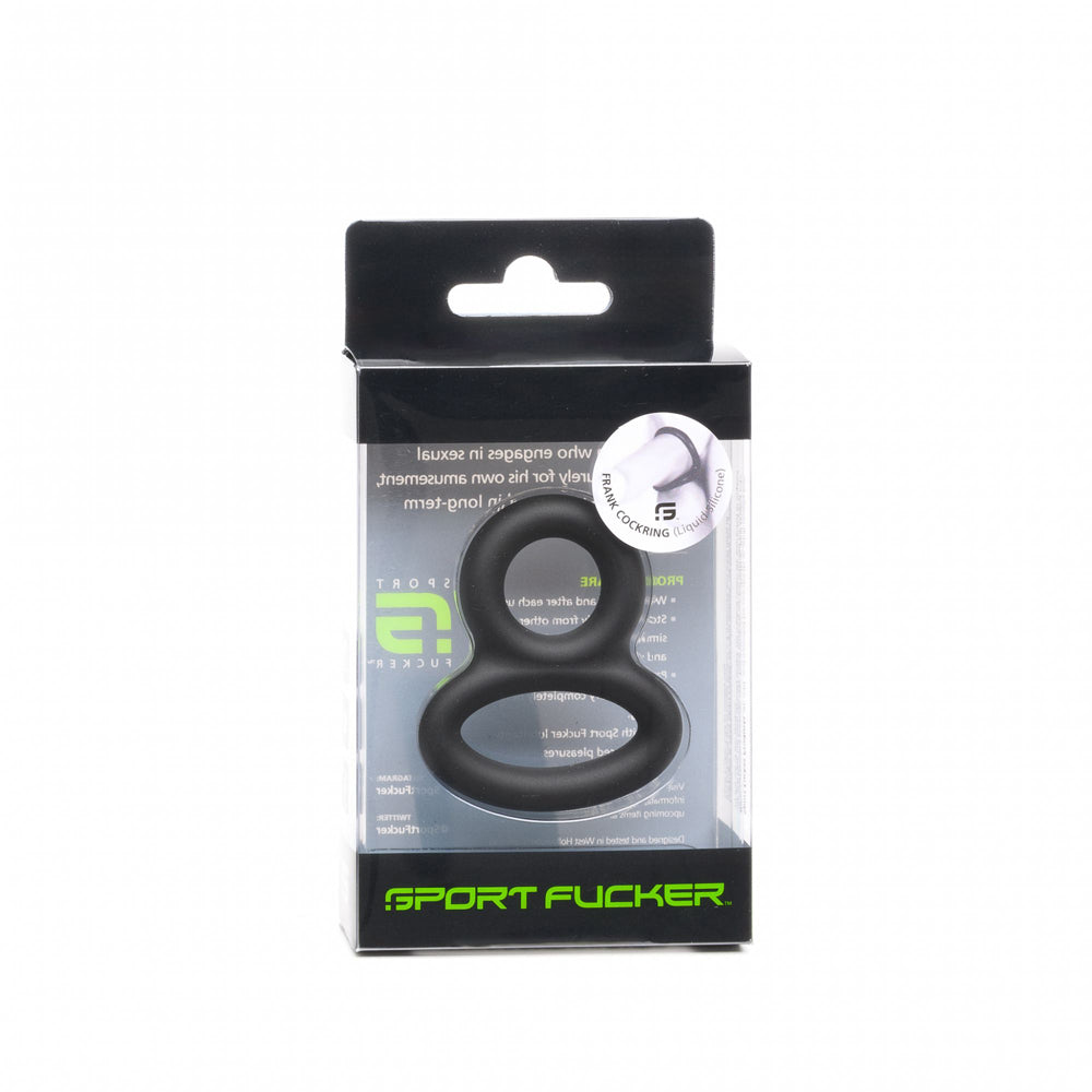 Sport Fucker Frank Liquid Silicone Cock Ring packaging showcasing its ergonomic design and premium materials.