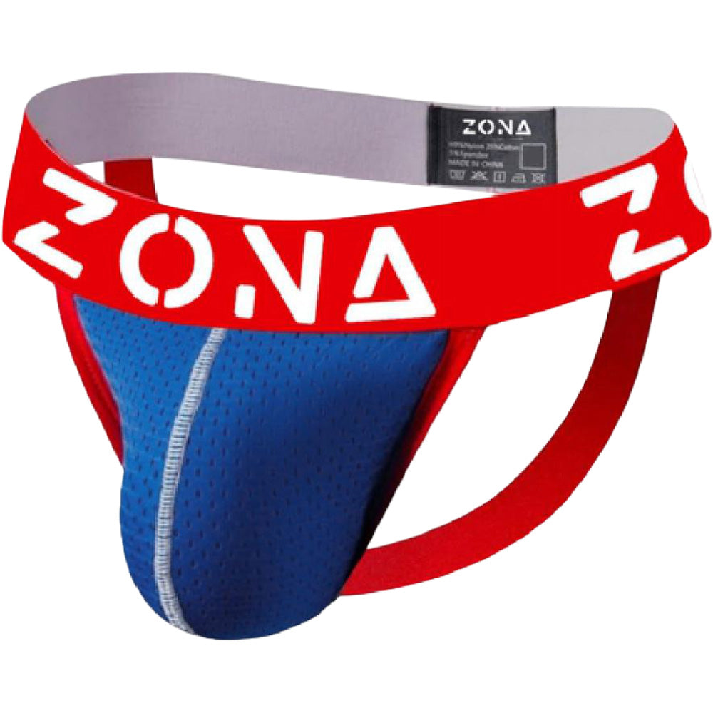 Zona Blue Rush Men's Jockstrap X-Large in blue and red color with wide waistband for comfort and support.