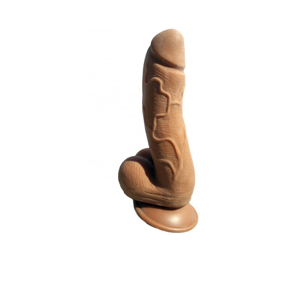 Skinsations Latin Lover Amante Caliente 7.5 Inch Dildo in lifelike brown tone with contoured shape and pronounced veins.