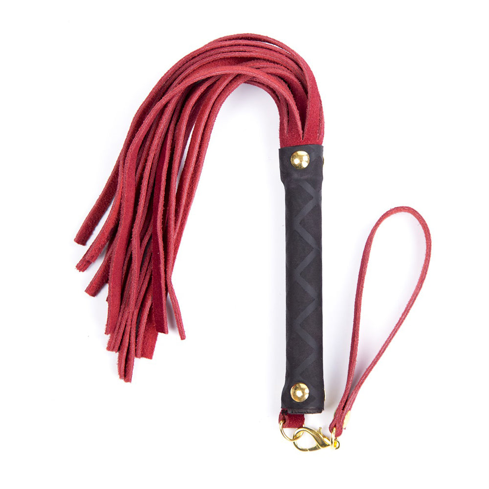 Mini Leather Flogger Red with soft suede tails and professional-style handle for secure grip.