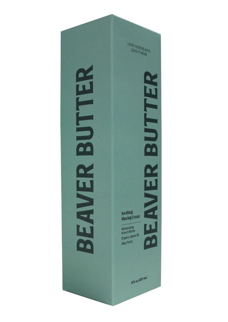Beaver Butter Soothing Shaving Cream 8 Oz packaging on display, designed for a smooth and nourishing shave.