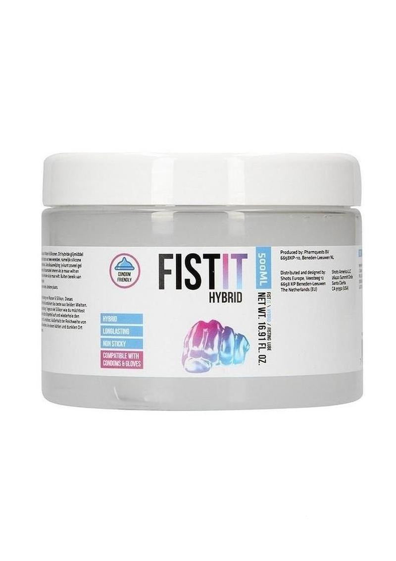 Fist It Hybrid Glide Lubricant 16.9 Oz container with clear label showcasing product details and dual-color design.