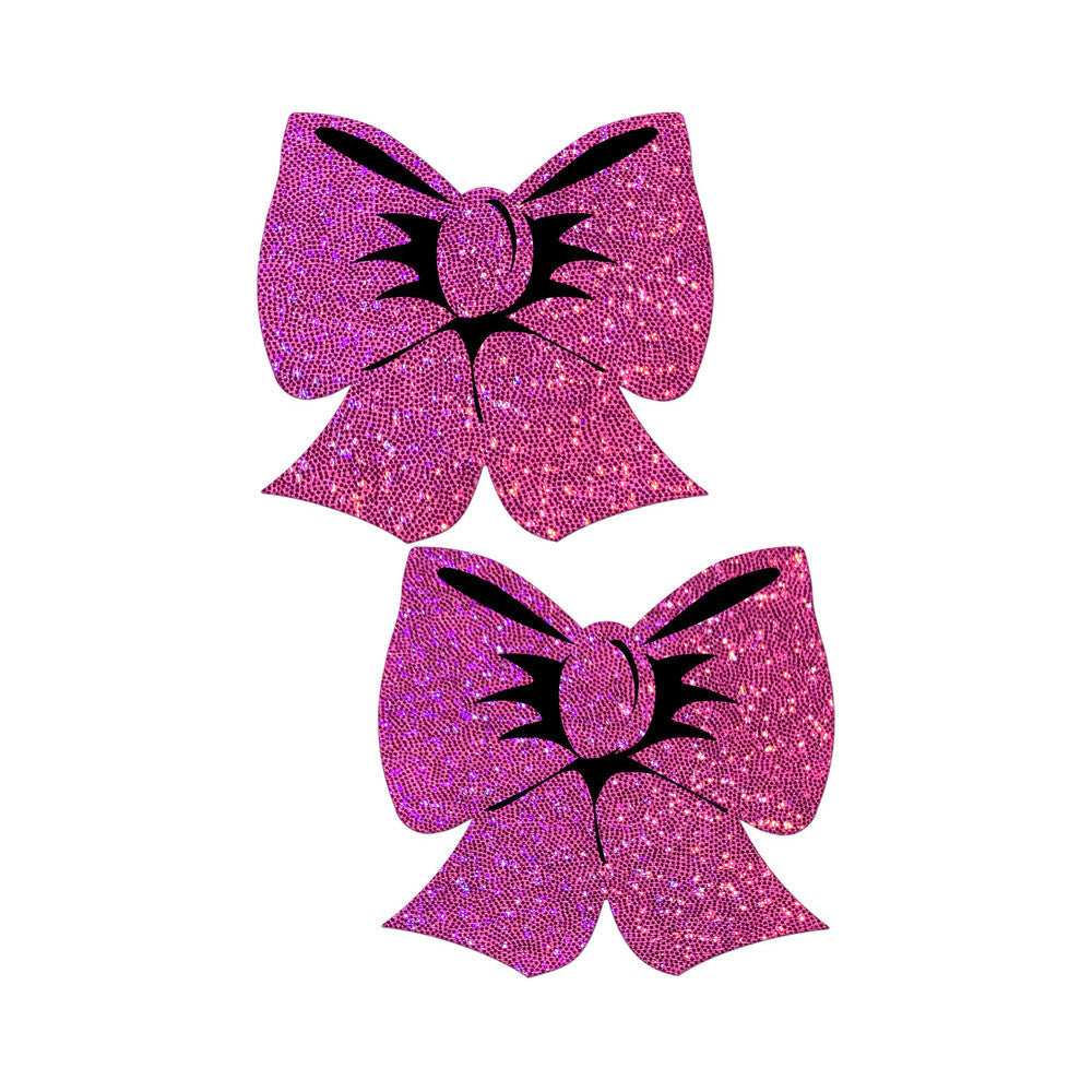 Pastease Hot Pink Glitter Bow Nipple Pasties in sparkling hot pink design, perfect for playful and daring outfits.