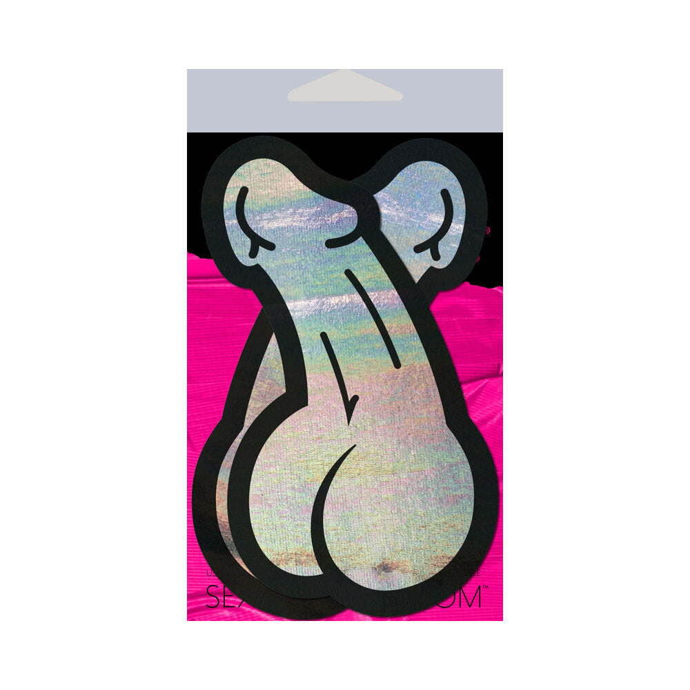 Pastease Penis Holographic Silver Dick Nipple Pasties in a playful design with holographic shine.