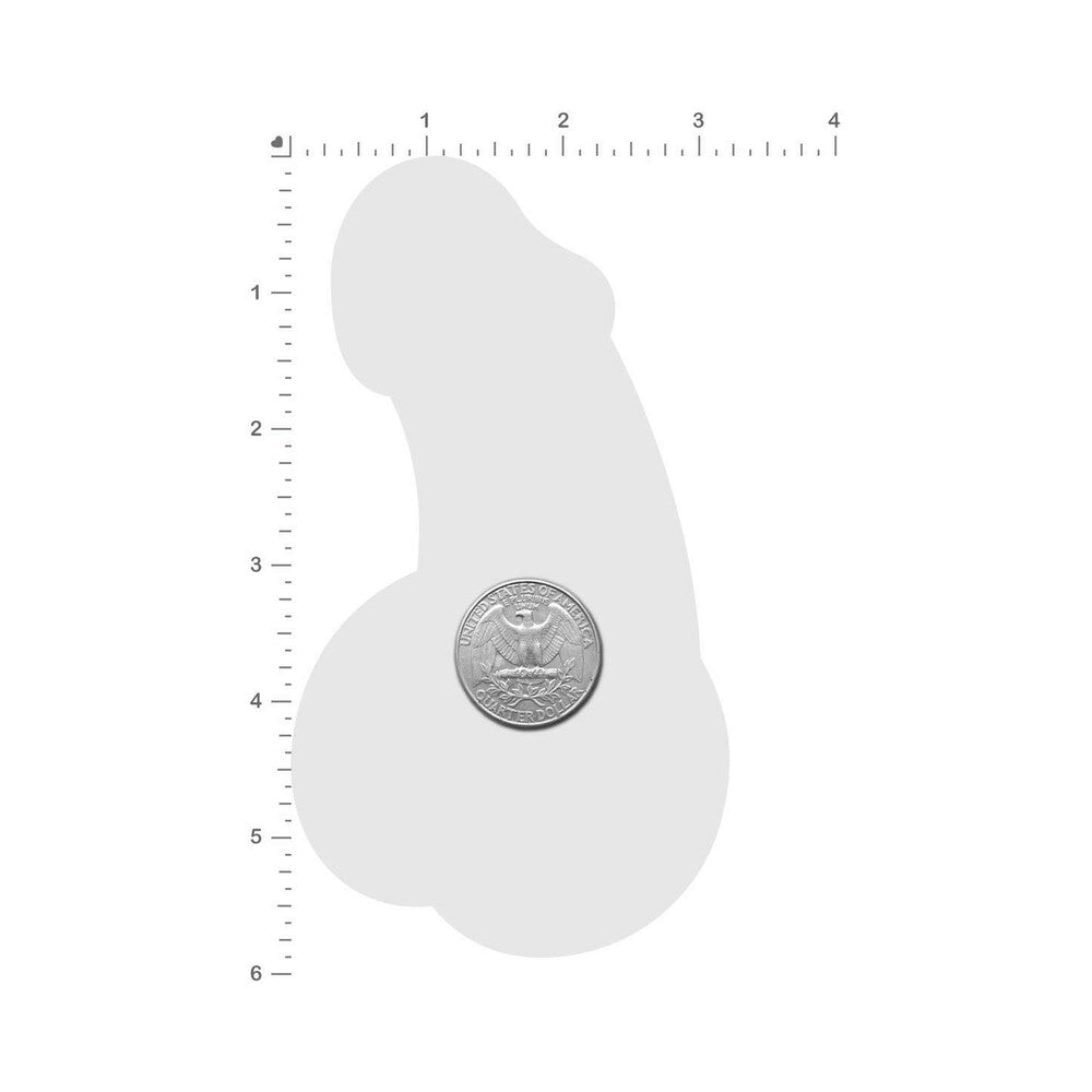 Pastease Penis Holographic Silver Dick Nipple Pasties next to a quarter for size reference.