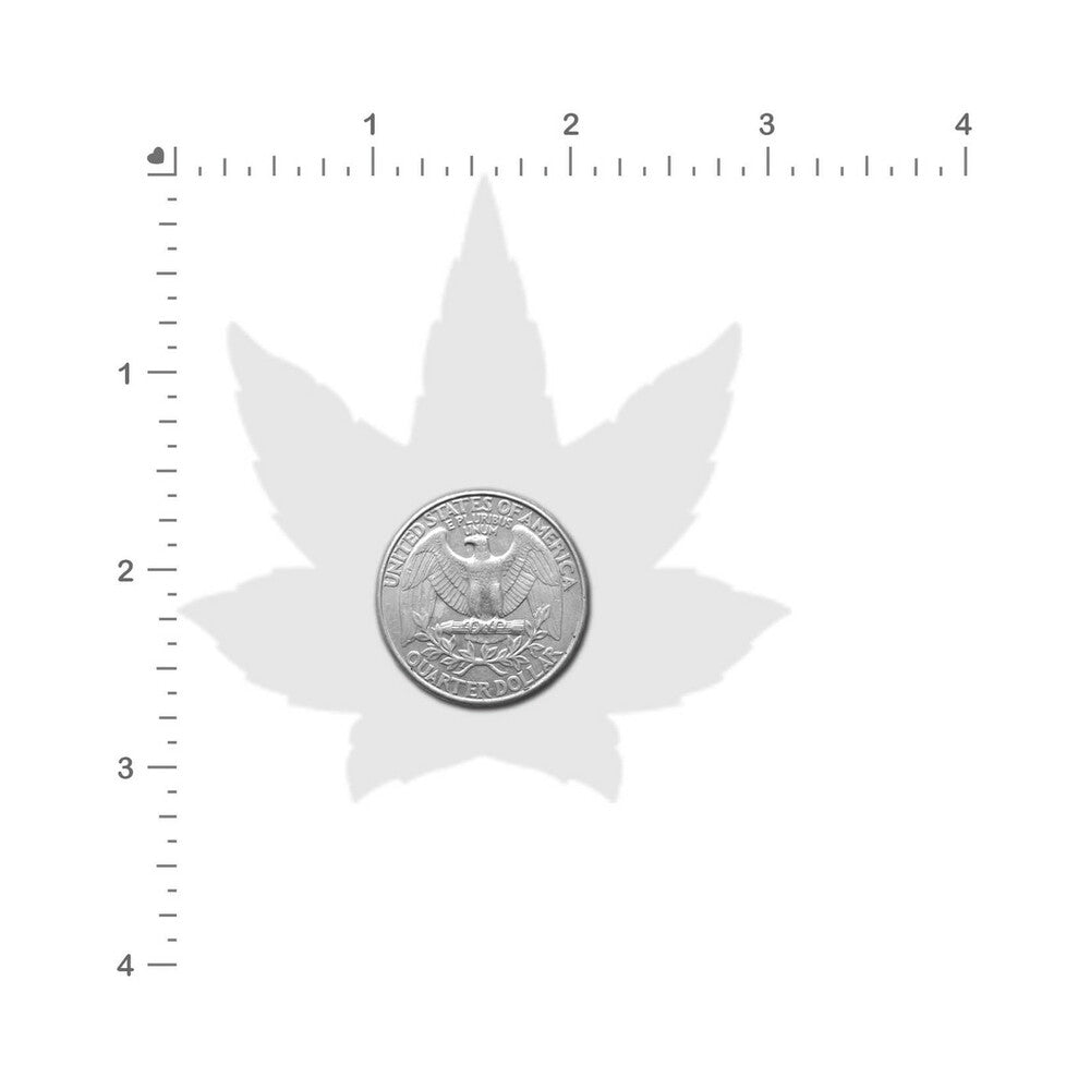 Pastease Indica Pot Leaf Green Weed Nipple Pasties displayed with a quarter on a cannabis leaf background.