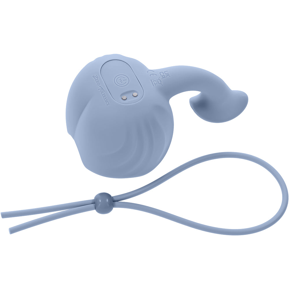 Zero Tolerance In A Nutshell Vibrating Ball Massager Blue shown in a soft ergonomic design for targeted pleasure.