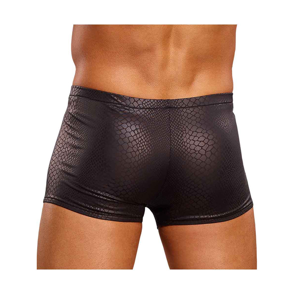 Male Power Black Cobra Mini Short Black Small showcasing a sleek, bold design with a comfortable waistband.