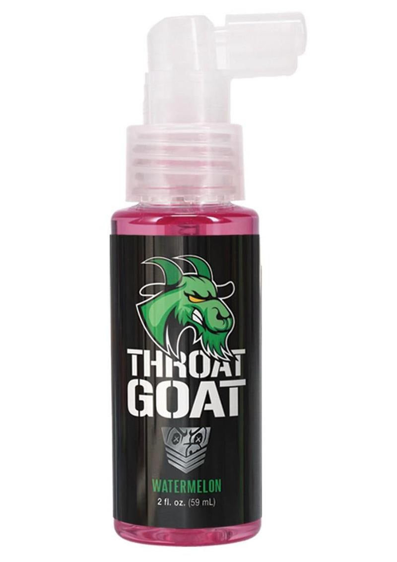 Fort Troff Throat Goat Oral Numbing Spray Watermelon 2 Oz bottle featuring a pink design with a goat logo.