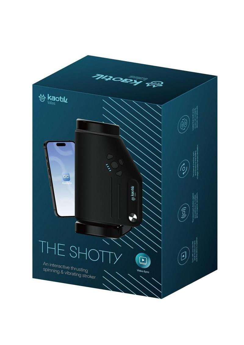 Kaotik Labs The Shotty App Control Stroker packaging with smartphone app compatibility and product features displayed.