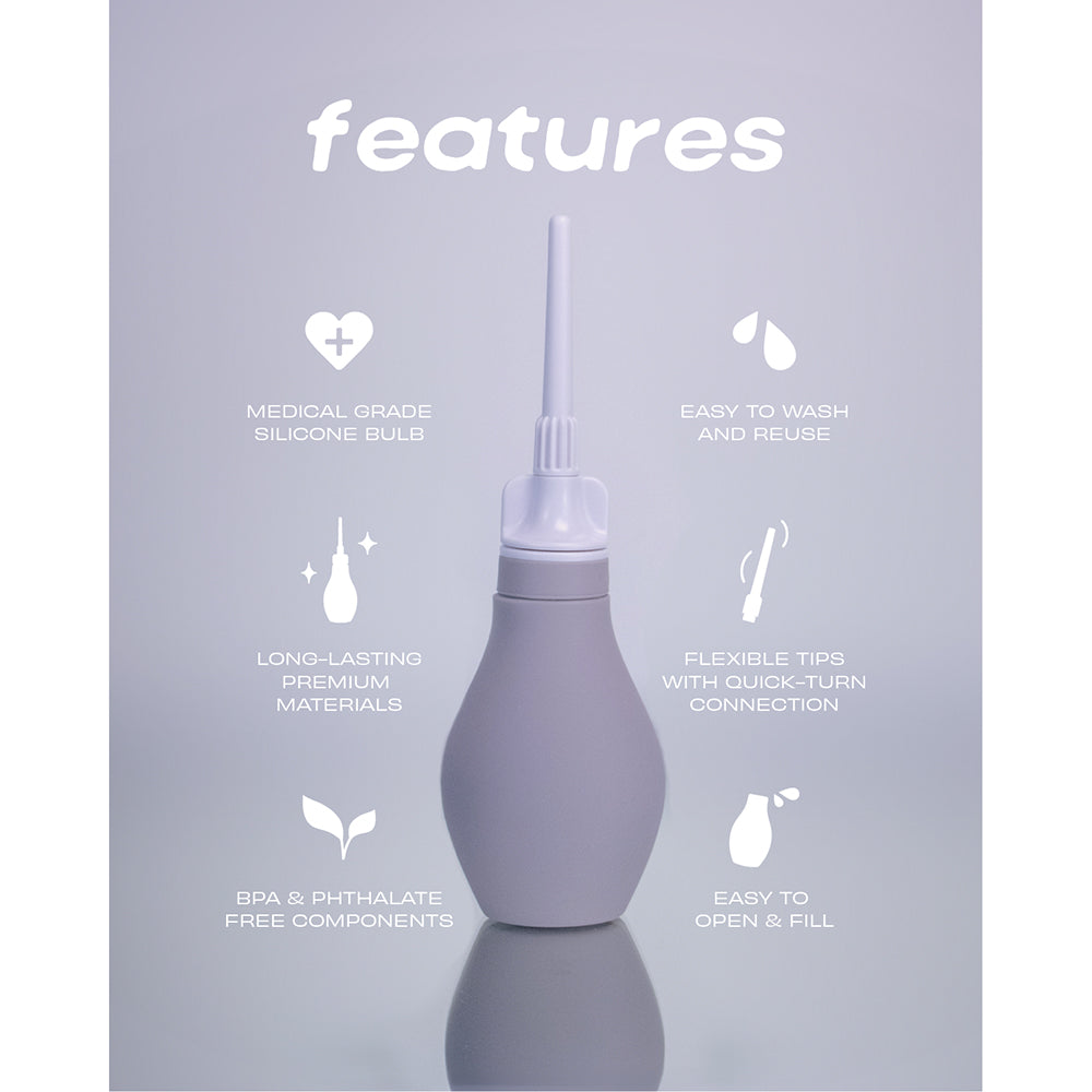 Du Douche Stone Gray cleansing bulb features medical-grade silicone, easy-fill, and reusable design.