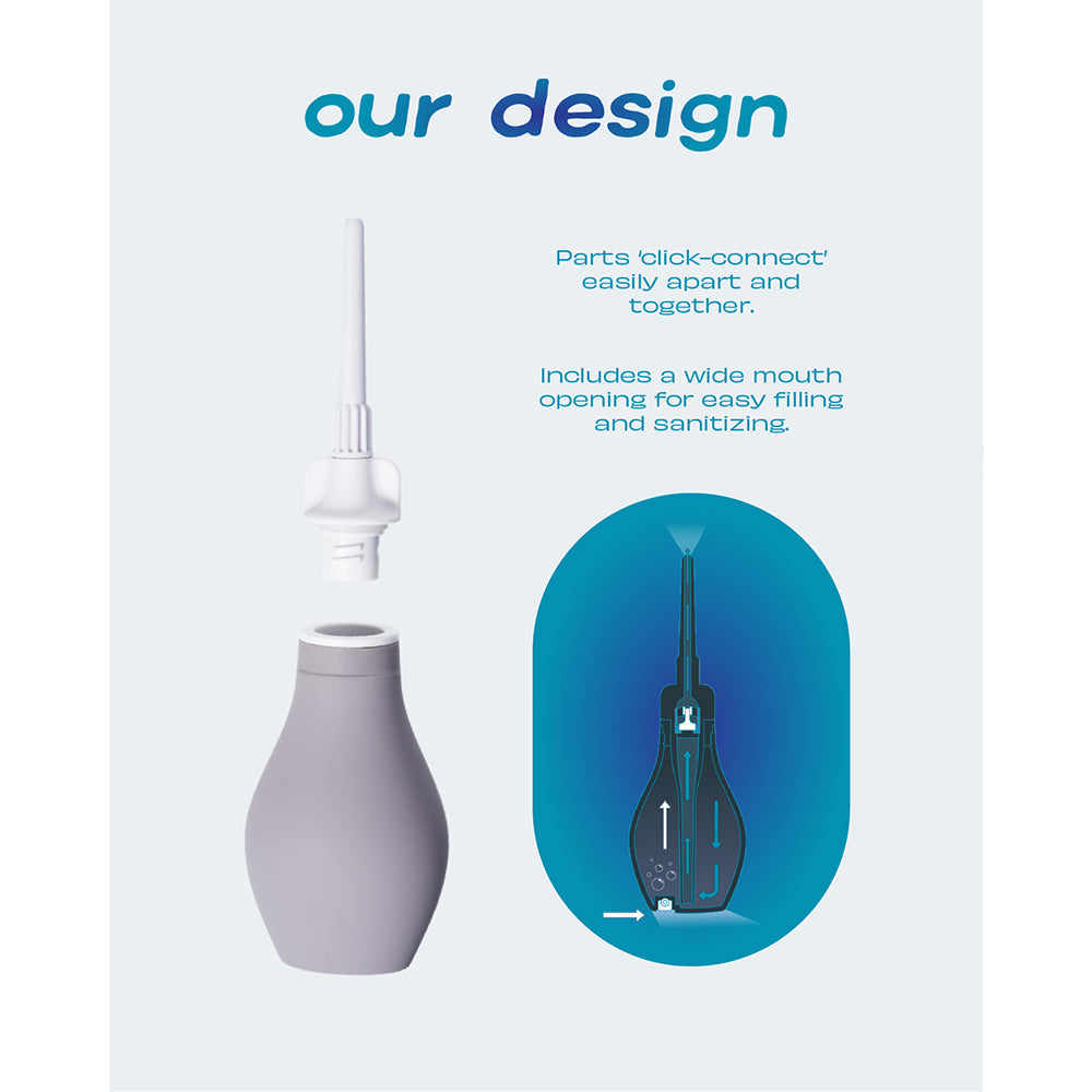 Du Douche Midnight Black design features easy-fill opening and click-connect parts for hygienic douching experience.