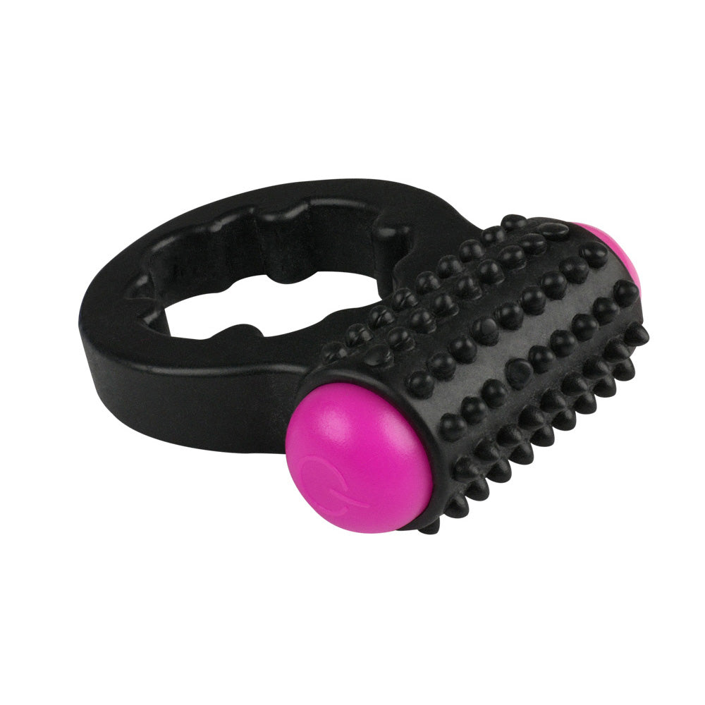 Rock Candy Sugar Buzz Vibrating Cock Ring Black with textured design for enhanced sensation and partner enjoyment.