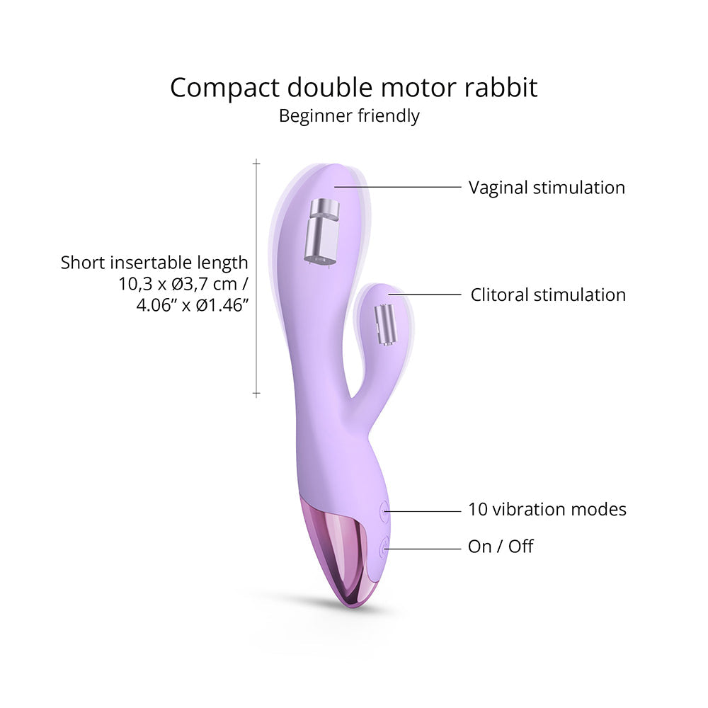 Love To Love Funky Bunny Baby Rabbit Vibrator Viva Mauve showcasing compact design and dual motors for beginners.