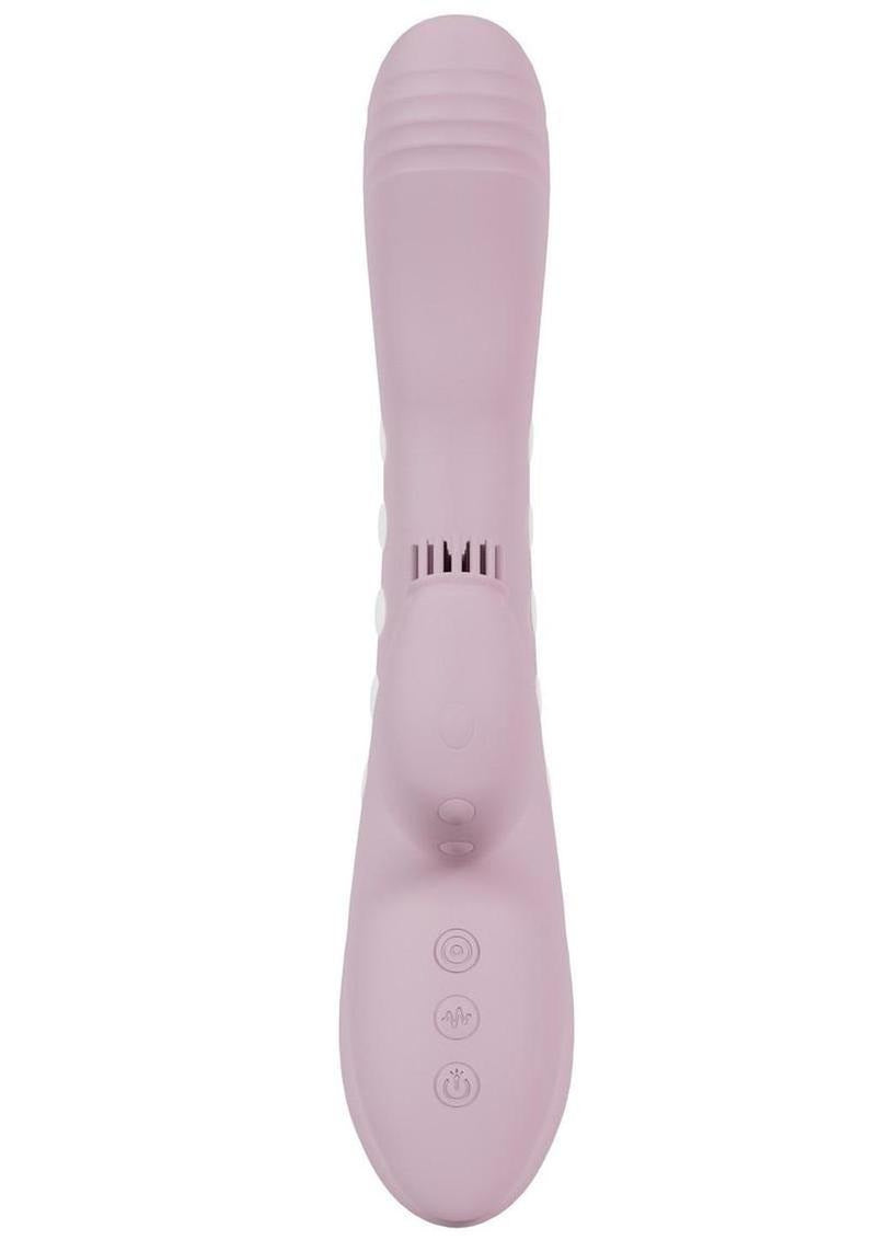 Vive Andria LED Dual Motor G-Spot VIbrating & Tap Clit Stimulator Pink top view design and buttons