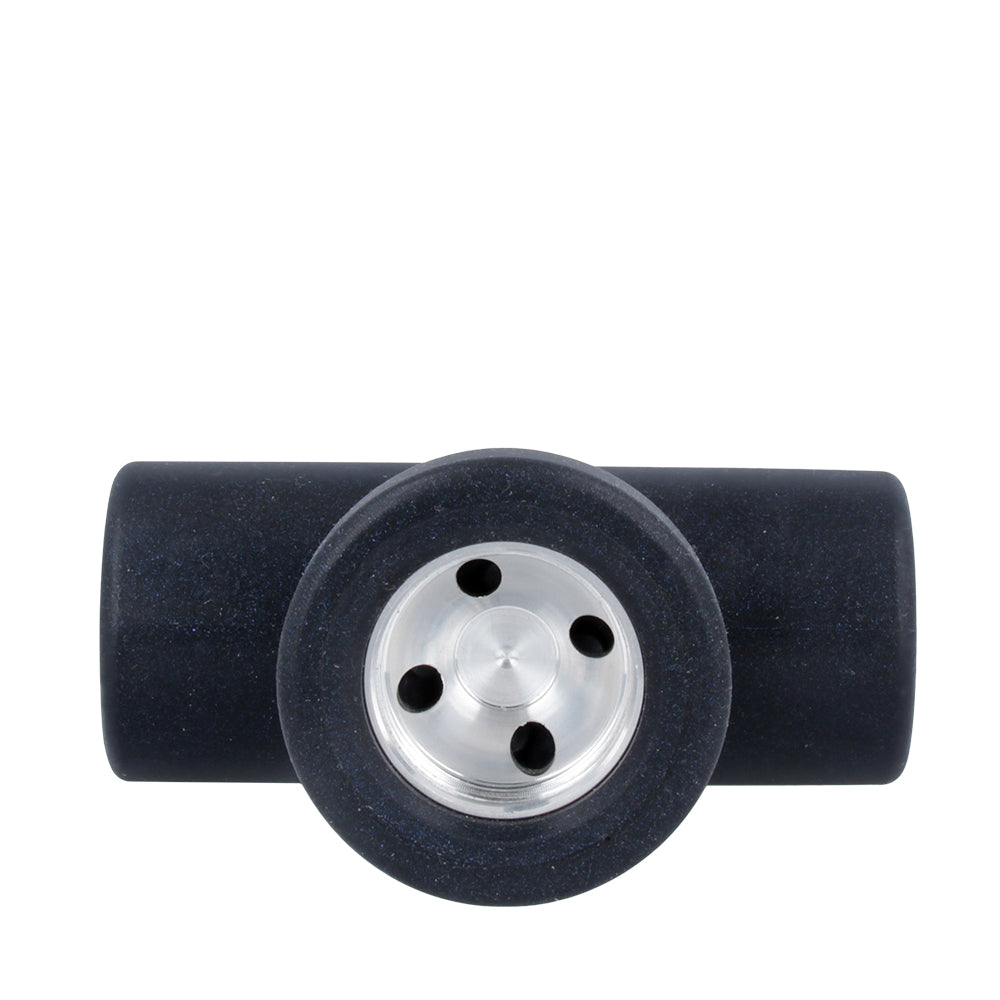 Doxy 3 Silicone Masturbator Wand Attachment Navy displayed from above showing its sleek design and metal accent.