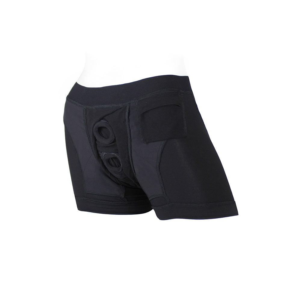 Spareparts Tomboii Rayon Boxer Briefs Harness Black Size 2XL showcasing a comfortable and functional design.