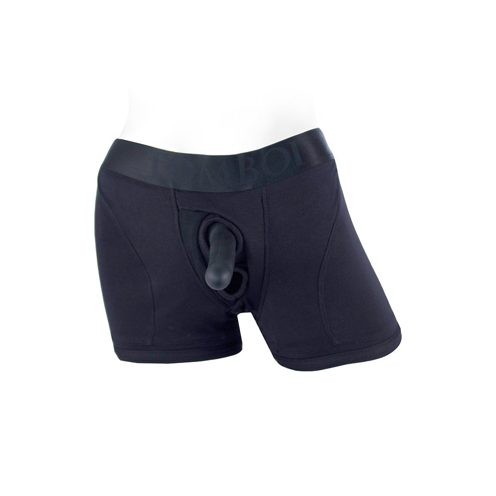 Spareparts Tomboii Rayon Boxer Briefs Harness Black Size 2XL displayed on a mannequin.