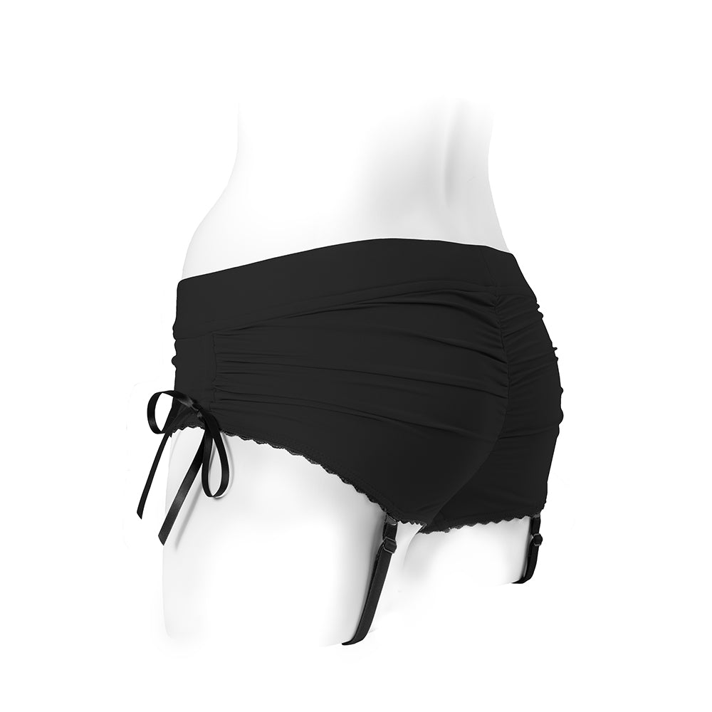 Spareparts Sasha Cinch Booty Short Harness Black Size S showcasing its stylish design and comfortable fit.