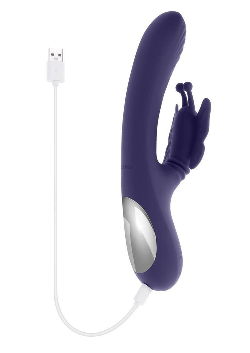 Wings of Frenzy Multi Vibrator with Clitoral Stimulator Purple, dual-stimulation vibrator with USB charging.