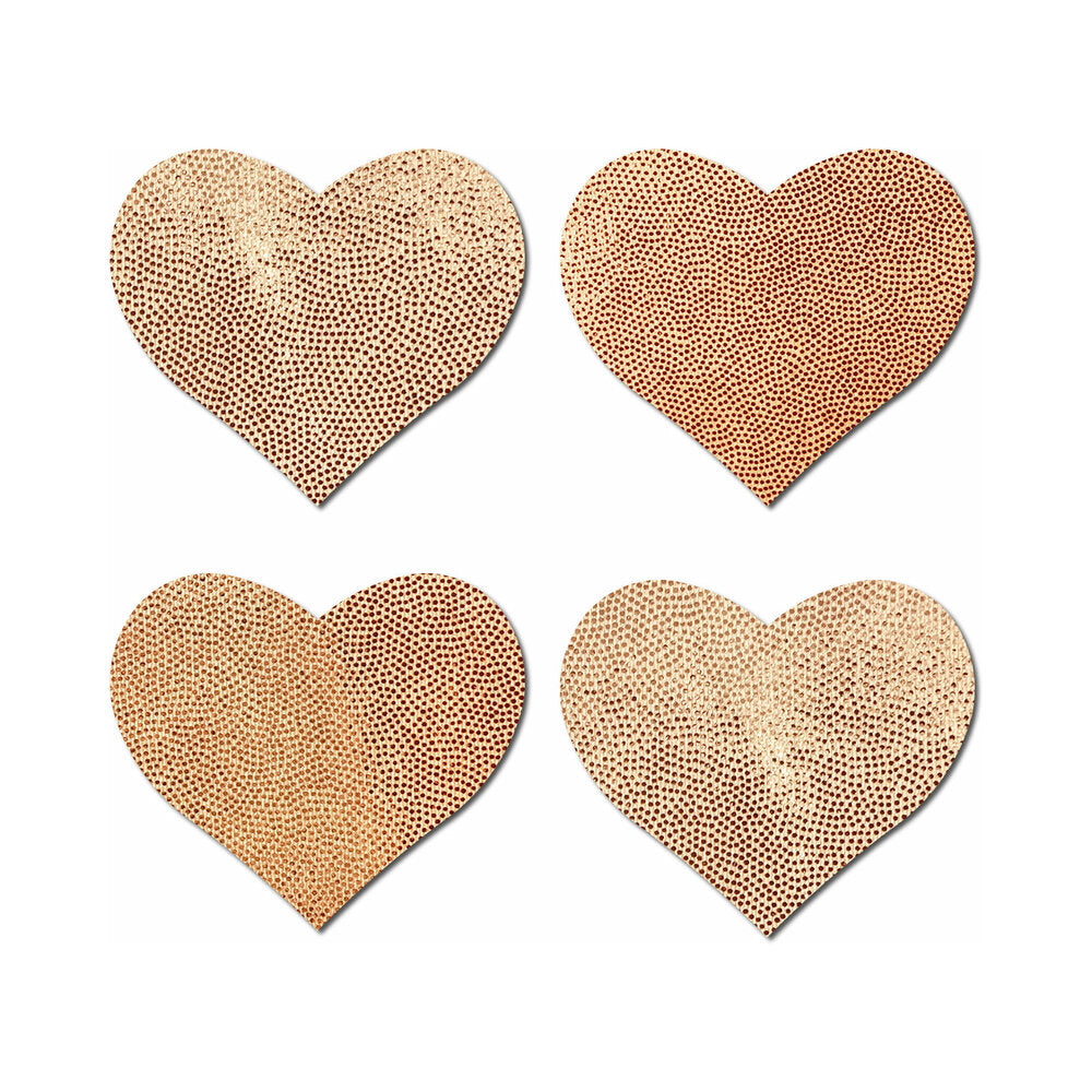 Pastease Petites Liquid Hearts Pasties Rose Gold 2-pack featuring four rose gold heart-shaped nipple pasties.