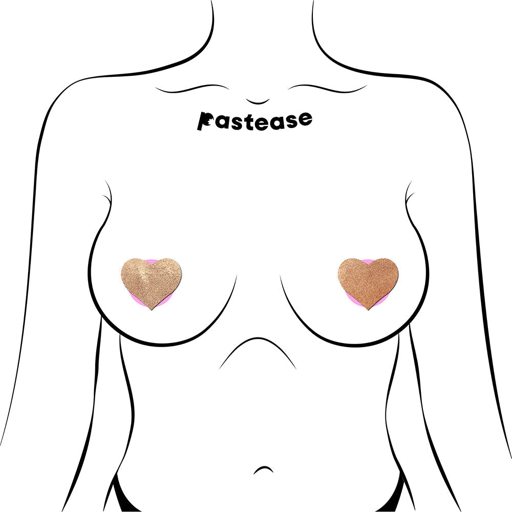 Pastease Petites Liquid Hearts Pasties Rose Gold 2-pack displayed on a minimalist figure, showcasing playful heart-shaped pasties.
