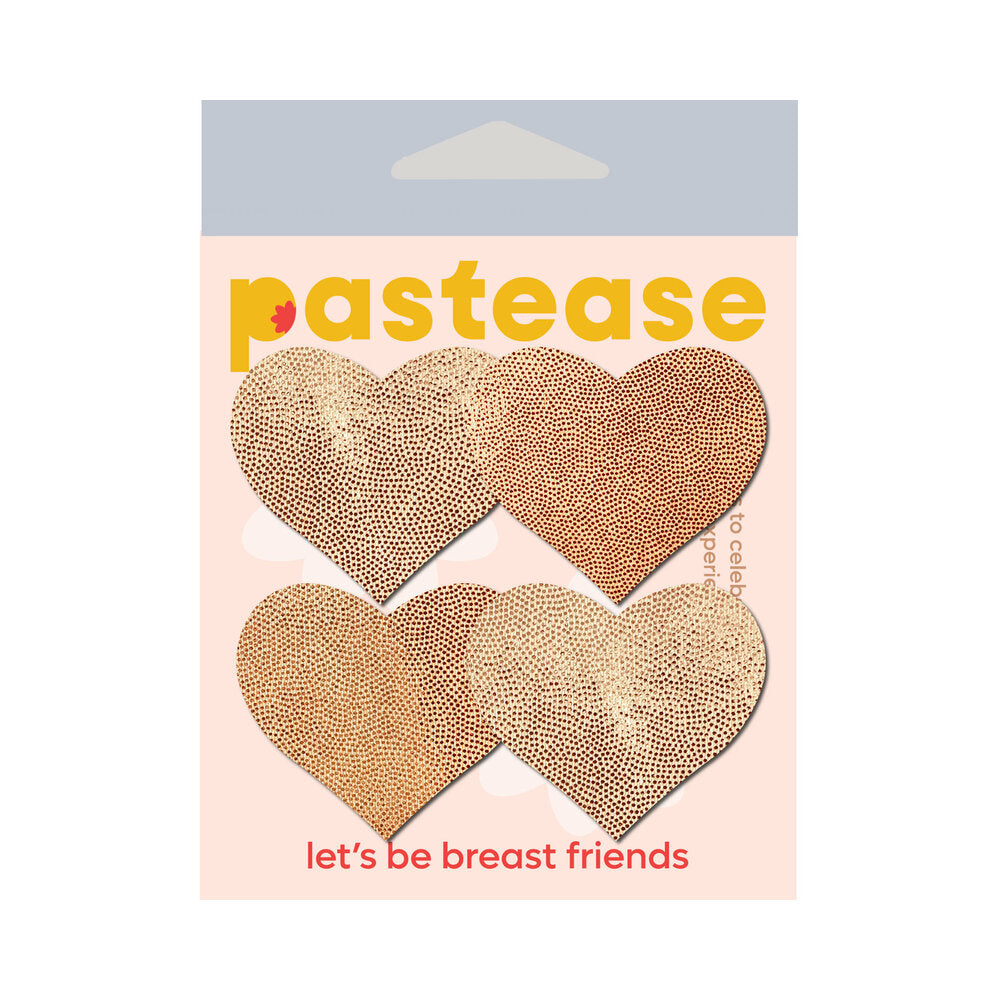 Pastease Petites Liquid Hearts Pasties Rose Gold 2-pack showing four heart-shaped pasties in glossy rose gold.