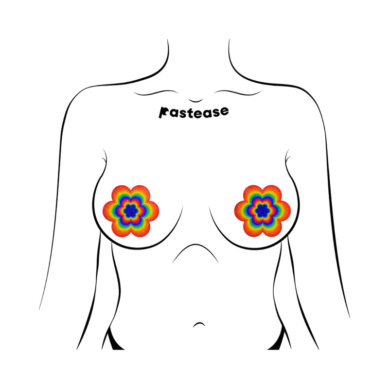 Pastease Rainbow Daisy Nipple Pasties showcased on an artistic silhouette figure.