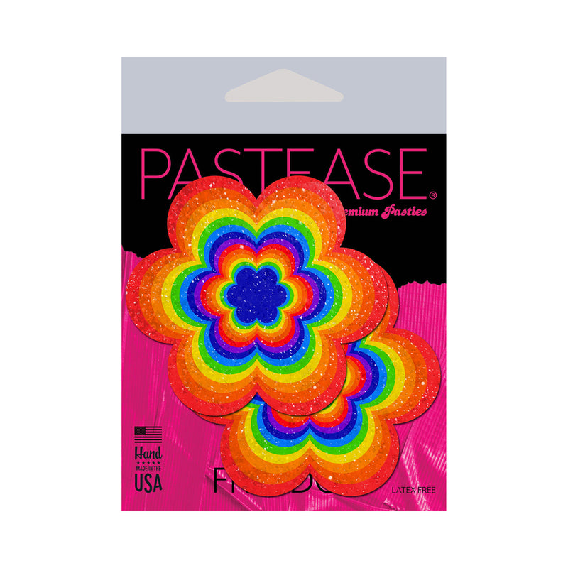 Pastease Rainbow Daisy Nipple Pasties vibrant packaging featuring colorful flower design