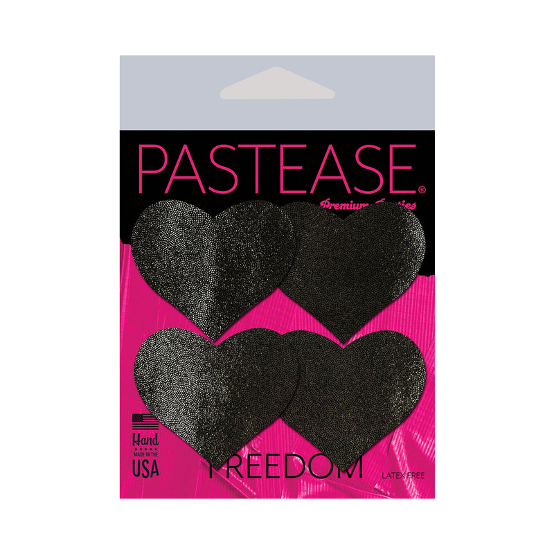 Pastease Petites Liquid Hearts Pasties Black 2-pack with heart-shaped nipple covers in classic black.