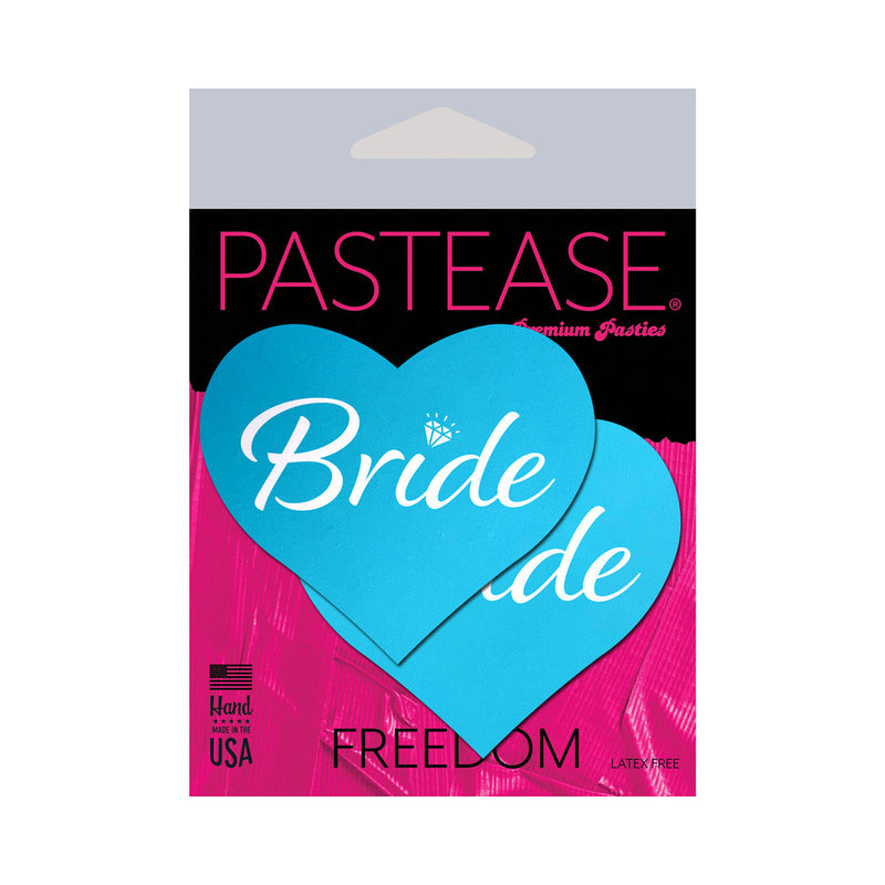Pastease Bride Blue Heart Pasties packaging with blue heart shape and 'Bride' text, ideal for bridal celebrations.