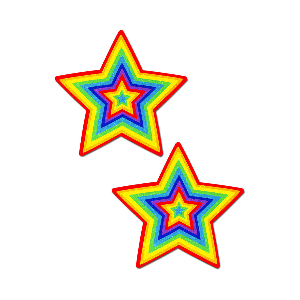 Pastease Glitter Pumping Star Pasties Rainbow in vibrant star shapes featuring rainbow colors